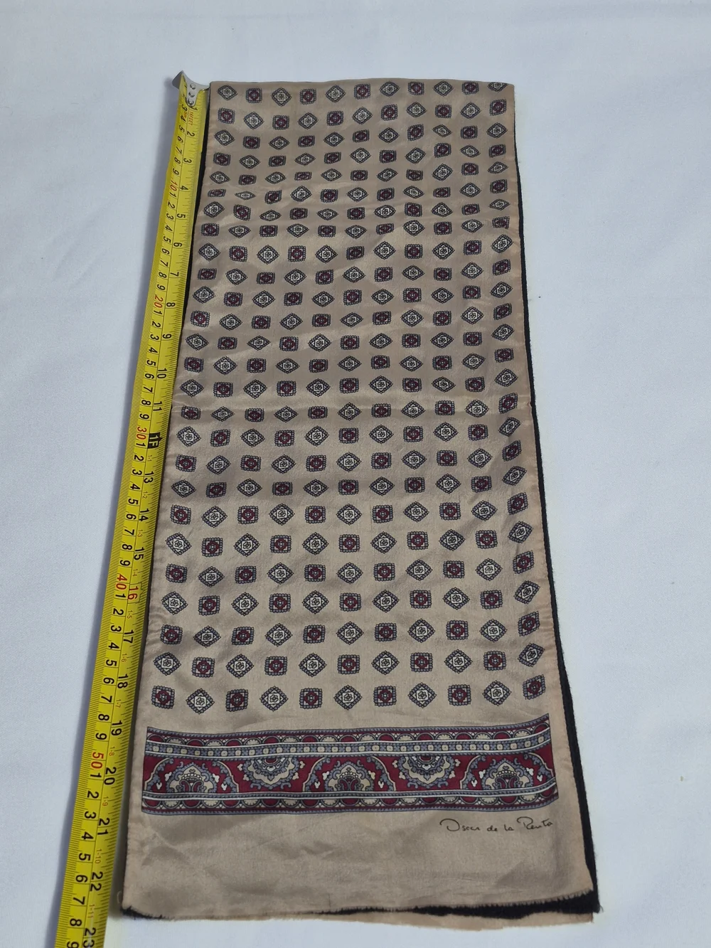 Vintage Oscar de la Renta wool silk paisley geometric mens Scarf Japan  classic